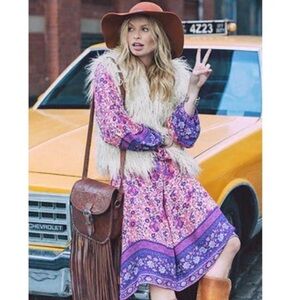 R. Vivimos Paisley Boho Floral Midi Dress size Small 4/6 tie neck festive